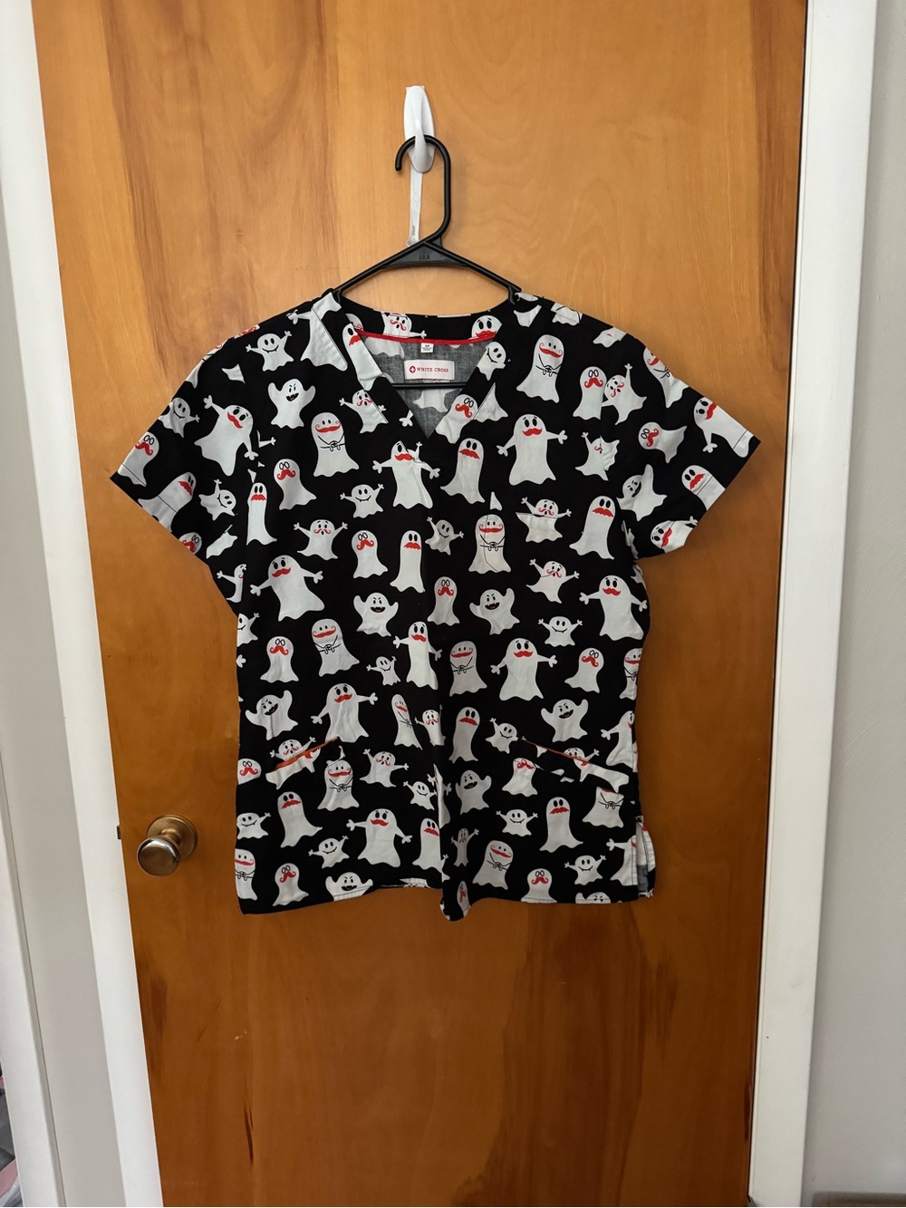 White Cross Black Ghost Print Scrub- Medium